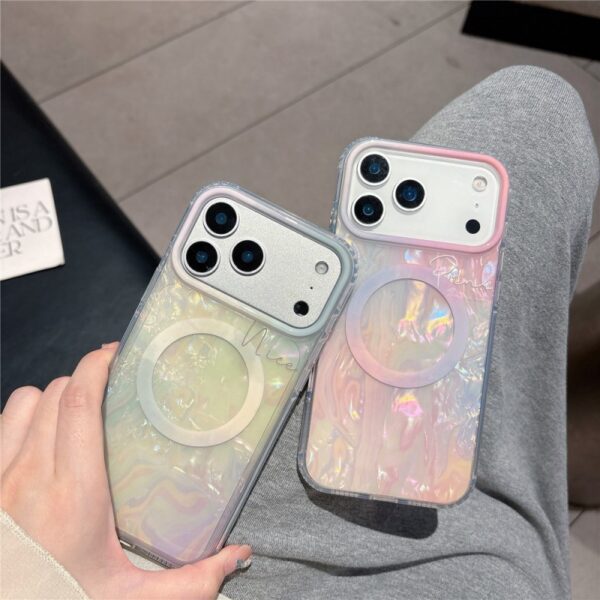 He9bf50135e1948d2bcda31730091f826n Luxury Glitter Shell Magnetic Mobile Phone Cases for iPhone 17air 16 15 14 Pro Max Shockproof Cover Sparkle Protective Back