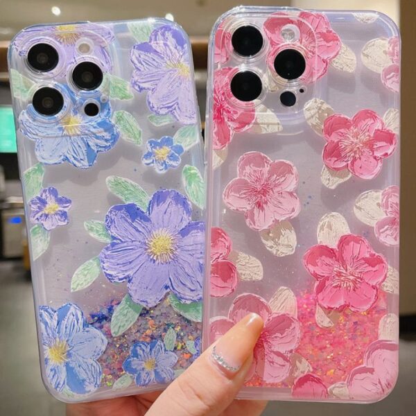 Heeacb13d3702476fac4f117ad3ef09fbE Fashion Luminous Quick Sand Glitter Flower, Mobile Phone Case Cover for iPhone 15 14 Plus 13 12 Mini 11 Pro Max Back Cover