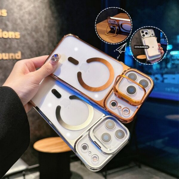 Hefddbc7968b24272a497e238cb76b1639 Fashion Electroplate Frameless Ultrathin Hard PC Magnetic Phone case for iPhone 17 Promax 16 15 14pro 13 clear Holder Back Cover