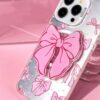 Frosted Print Bowknot Holder Magnetic Mobile Phone Case for iPhone 15 14 13 12 Pro Max Hard PC Girls Protect Back Cover